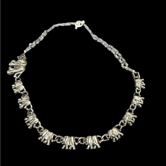 Vintage pewter elephants charm necklace/Choker - Picture 5 of 7